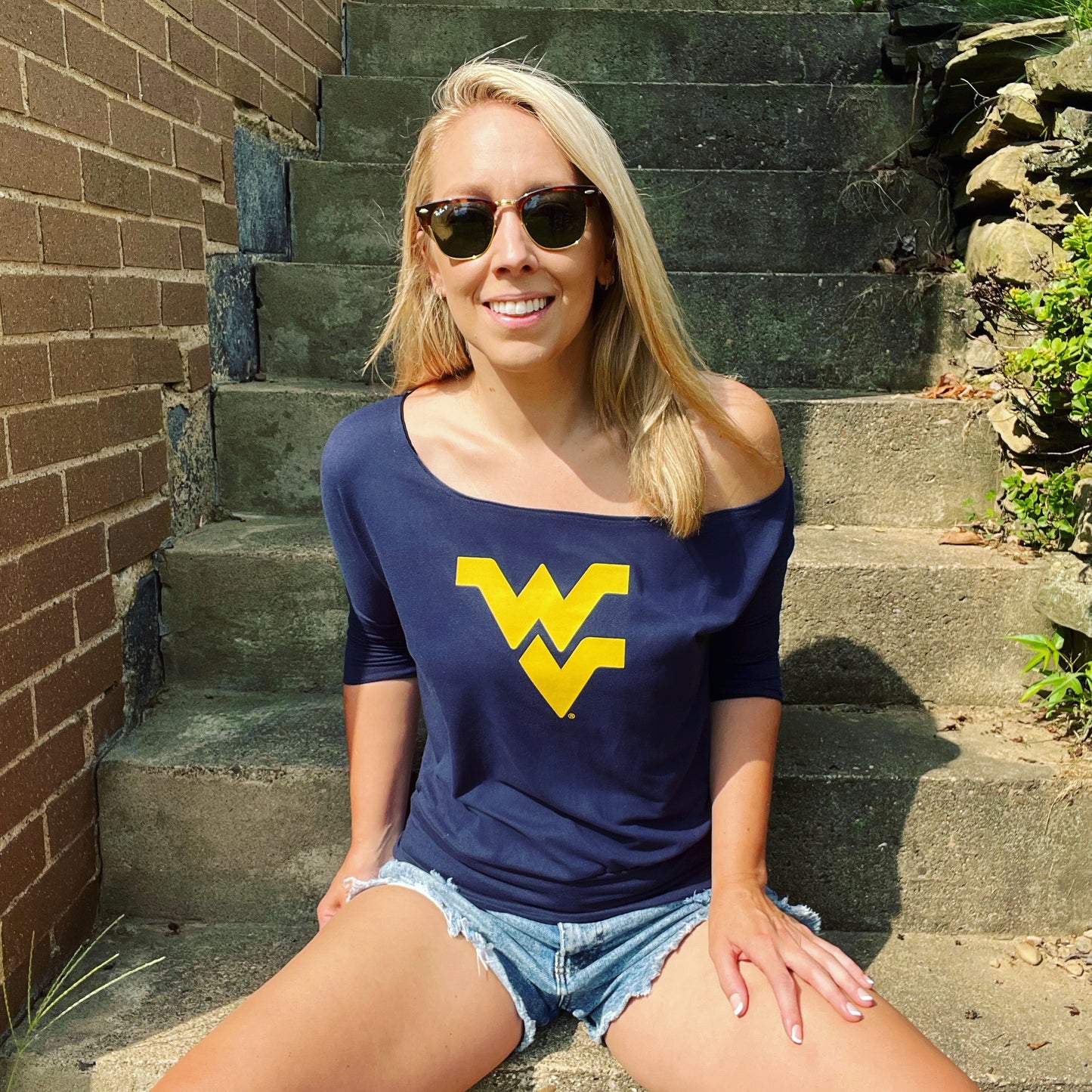 WVU “Brandy” Dolman Off-Shoulder ¾ Sleeve