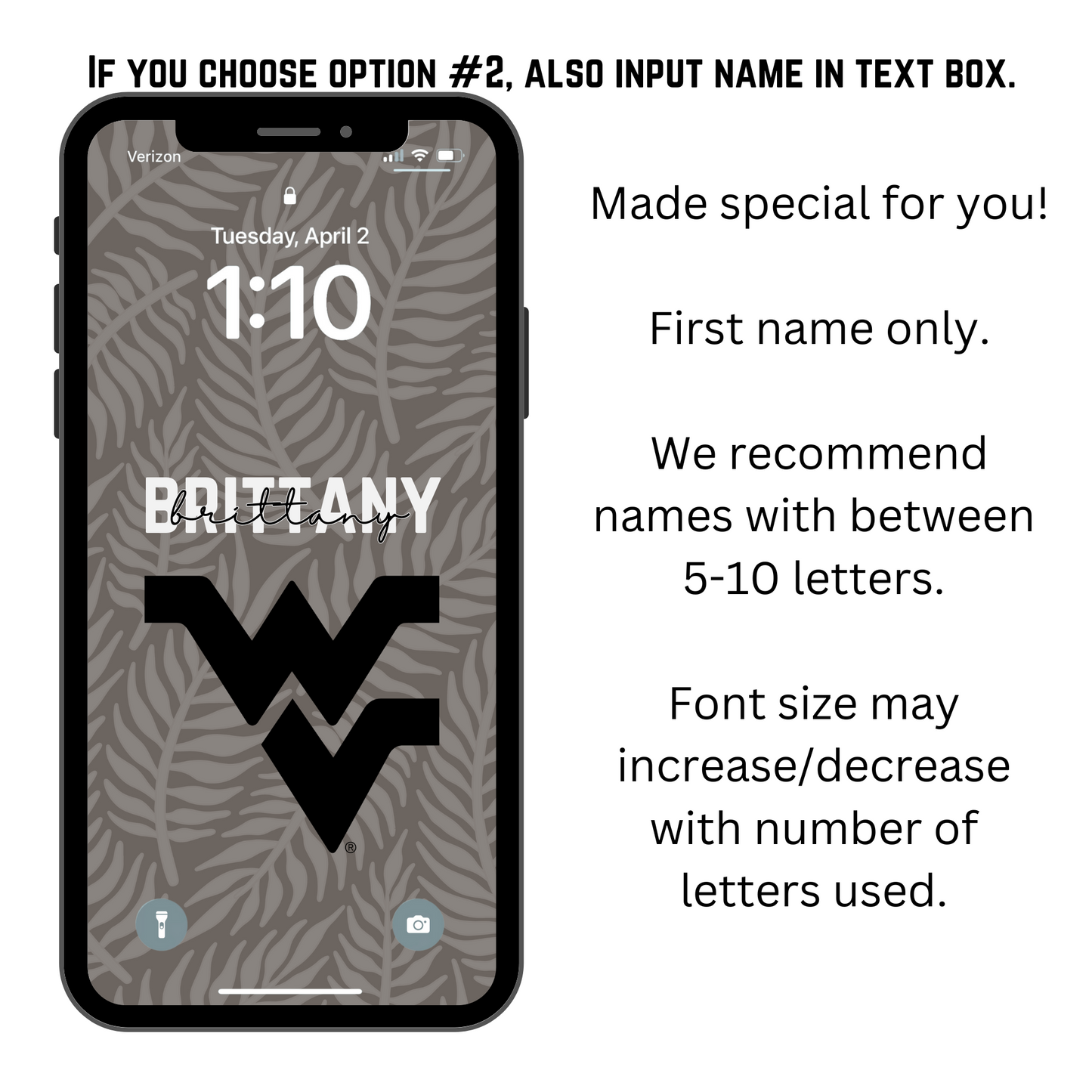 WVU PERSONALIZED Phone Wallpaper x2 Fern Print