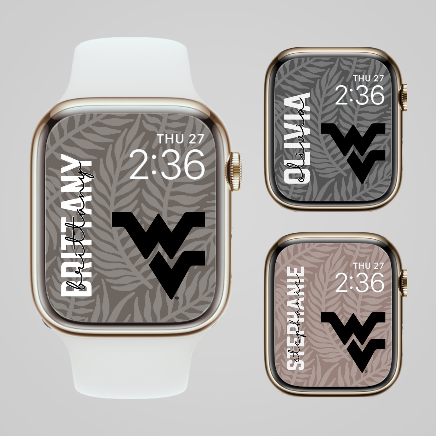 WVU PERSONALIZED Apple Watch Faces x3 Fern Neutrals