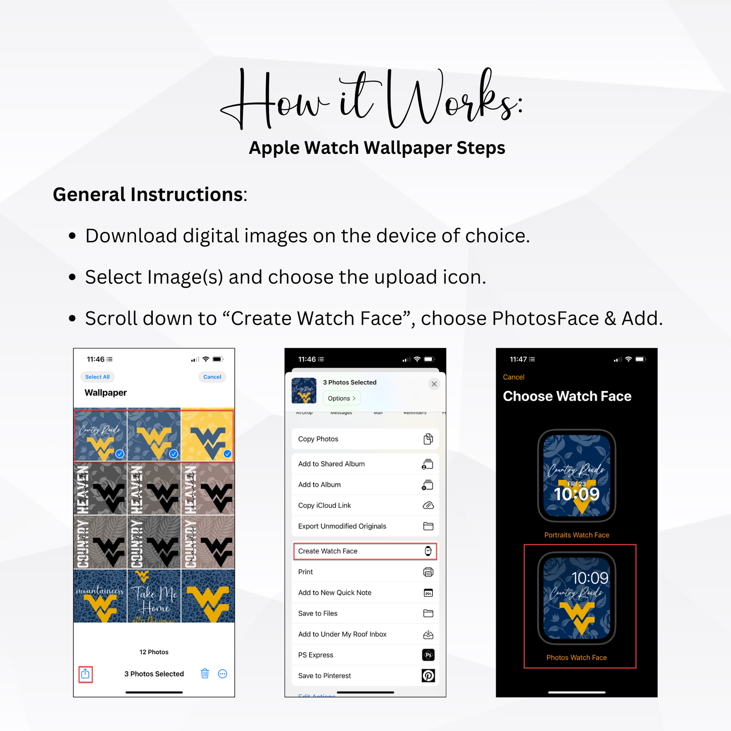 WVU PERSONALIZED Apple Watch Faces x3 Floral Neutrals