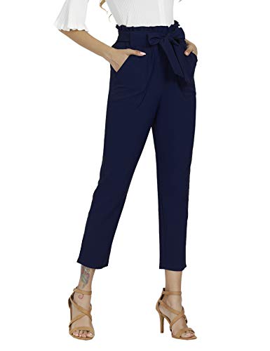 Women's Pants Casual Trouser Paper Bag Pants Dark Blue