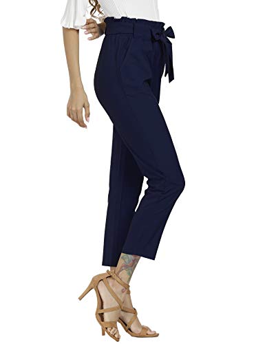 Women's Pants Casual Trouser Paper Bag Pants Dark Blue