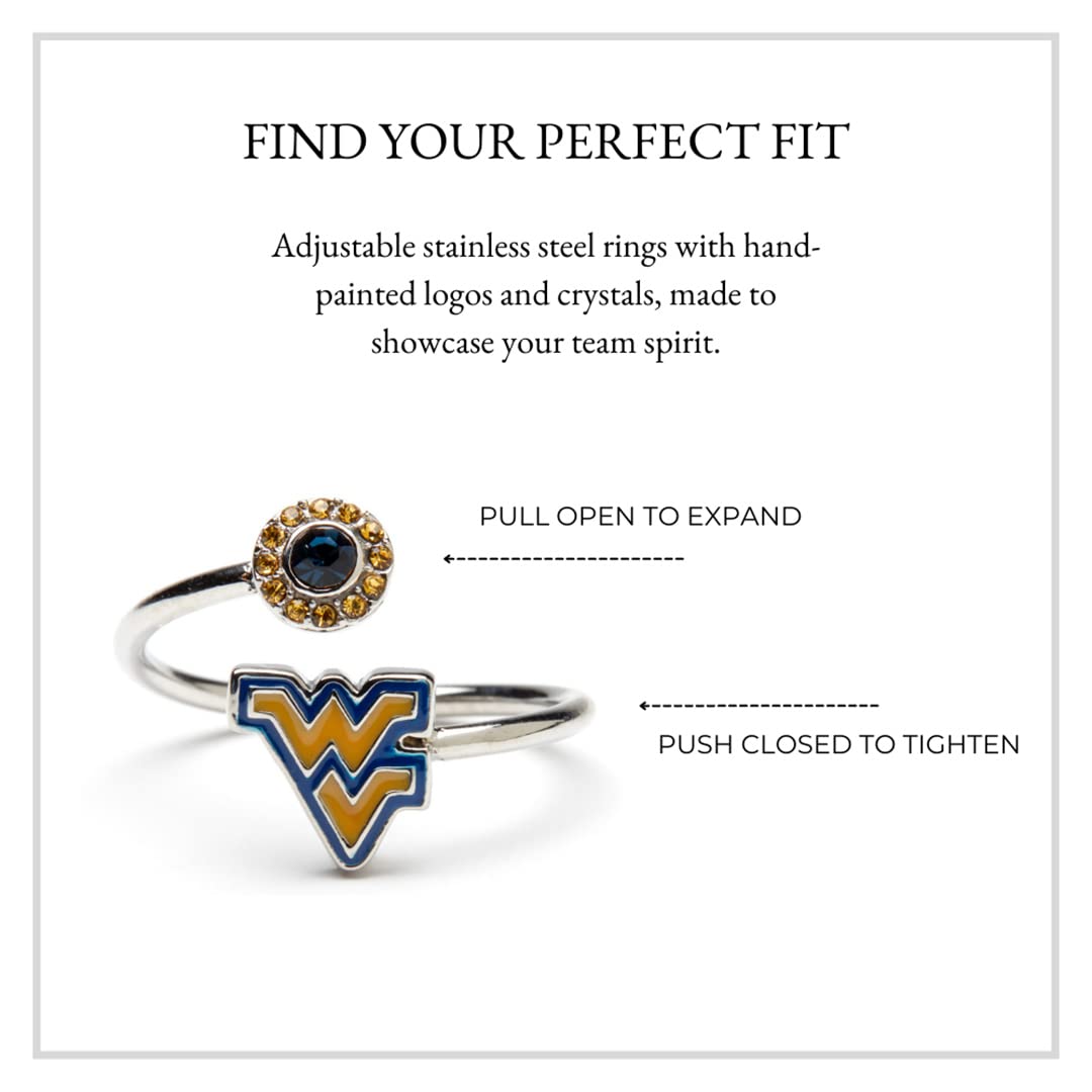 West Virginia Logo Ring with Crystals - Hypoallergenic and Adjustable Sizes