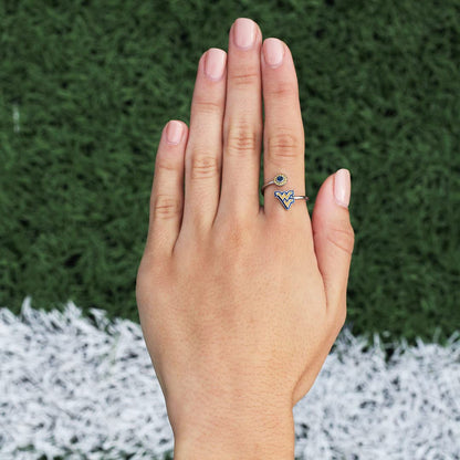 West Virginia Logo Ring with Crystals - Hypoallergenic and Adjustable Sizes