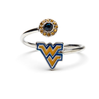 West Virginia Logo Ring with Crystals - Hypoallergenic and Adjustable Sizes