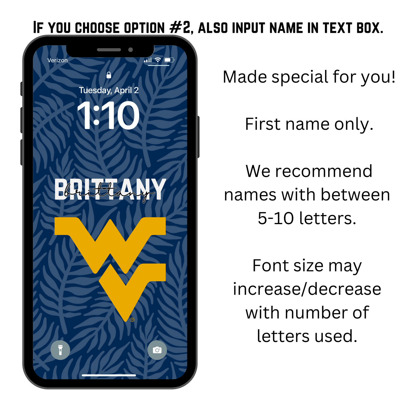 WVU PERSONALIZED Phone Wallpaper for Game Day x2 Fern Print