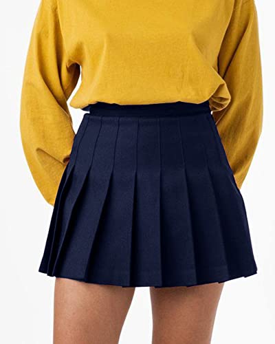 High Waisted Pleated Tennis Skirt with Lining Shorts Navy